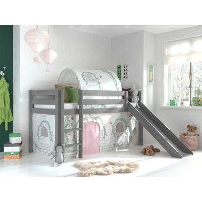 Cama infantil Vipack Pino Gris con tobogán y túnel - Dormitorio infantil Cama infantil Vipack Pino Gris con tobogán y túnel - Dormitorio infantil