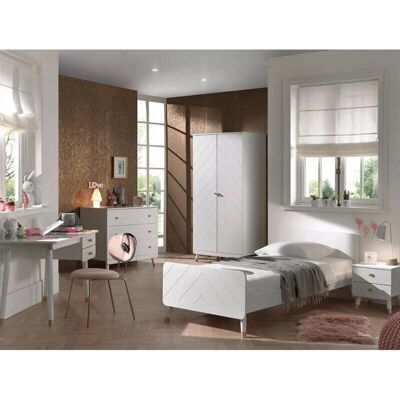 Ensemble de Meubles Blanc Billy Vipack - Lit, Armoire, Table de Chevet et Commode - Publicité Ensemble de Meubles Blanc Billy Vipack - Lit, Armoire, Table de Chevet et Commode - Publicité