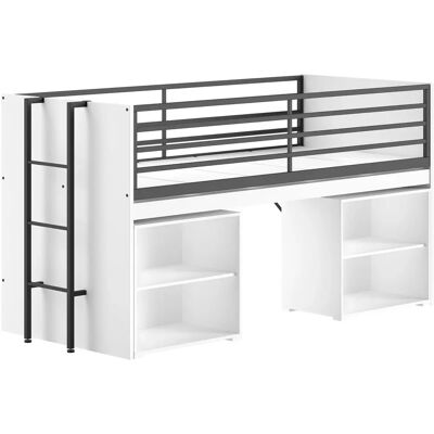ZABIO Weiß & Schwarz Platzsparendes Etagenbett - Bett 90x200 cm ZABIO Weiß & Schwarz Platzsparendes Etagenbett - Bett 90x200 cm