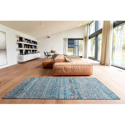 Kilims Zemmuri Blue Louis de Poortere - Tapis Géométrique - Fait Main - 140x200cm - Style Antique - Publicité Kilims Zemmuri Blue Louis de Poortere - Tapis Géométrique - Fait Main - 140x200cm - Style Antique - Publicité