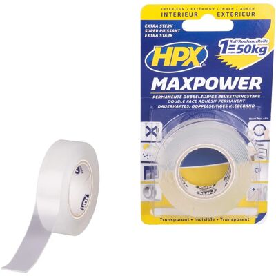 HPX Max Power Transparent Adhesive Tape - Heavy Duty, 19mm x 2m HPX Max Power Transparent Adhesive Tape - Heavy Duty, 19mm x 2m