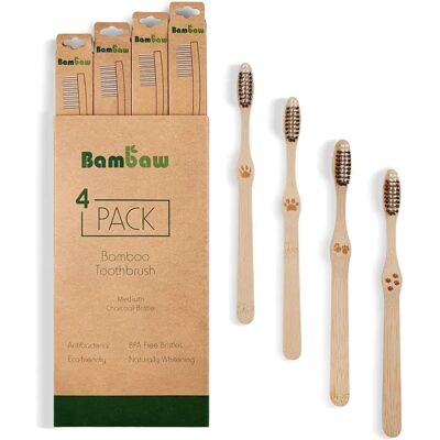 Cepillos de Dientes de Bambú Bambaw - Medio - Pack Reutilizable Cepillos de Dientes de Bambú Bambaw - Medio - Pack Reutilizable