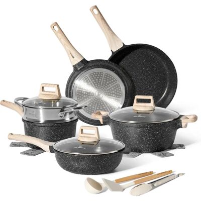 Just Perfecto 14-delige Nonstick Graniet Kookset met Stoommandje - Keukengerei Just Perfecto 14-delige Nonstick Graniet Kookset met Stoommandje - Keukengerei