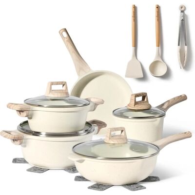 Set di pentole in granito antiaderente Just Perfecto da 14 pezzi - Beige Set di pentole in granito antiaderente Just Perfecto da 14 pezzi - Beige