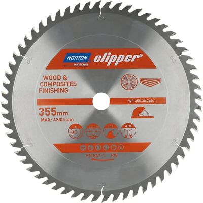 Norton Clipper 355mm Kreissägeblatt - Holz, Verbundstoffe Norton Clipper 355mm Kreissägeblatt - Holz, Verbundstoffe