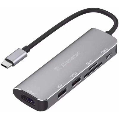 Station d'accueil XtremeMac - USB-C, HDMI 4K, Lecteur de cartes SD - Gris - Publicité Station d'accueil XtremeMac - USB-C, HDMI 4K, Lecteur de cartes SD - Gris - Publicité