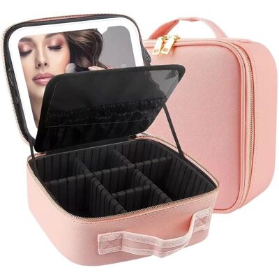 Estuche de Maquillaje LED Rosa - Almacenamiento y Espejo Estuche de Maquillaje LED Rosa - Almacenamiento y Espejo