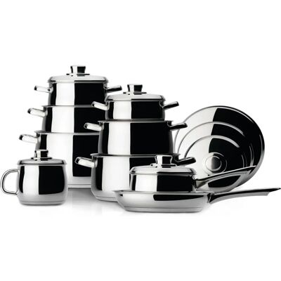 Conjunto de Panelas em Aço Inoxidável Flama 367FL - 9 Peças para Todas as Fontes de Calor Conjunto de Panelas em Aço Inoxidável Flama 367FL - 9 Peças para Todas as Fontes de Calor