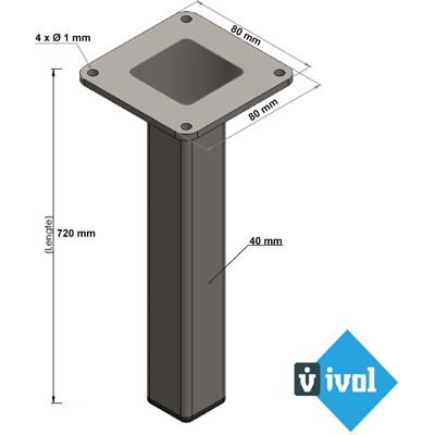 Pata de Mesa Cuadrada en Acero Inoxidable - 40x40x720 - Plateado Pata de Mesa Cuadrada en Acero Inoxidable - 40x40x720 - Plateado