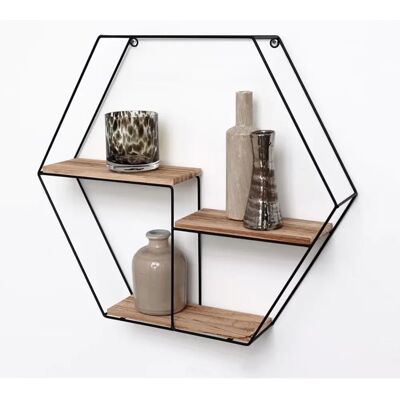 VIVOL Wandregal - Hexagonales Metall- und Holzregal - 48x55cm VIVOL Wandregal - Hexagonales Metall- und Holzregal - 48x55cm