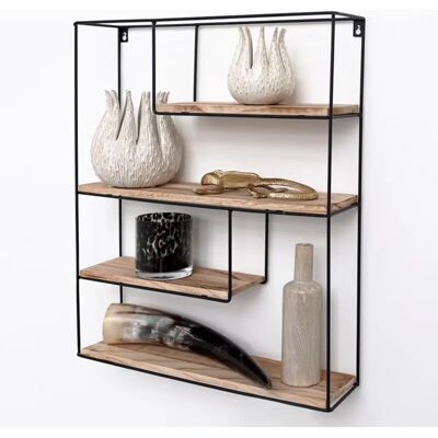 Étagère murale en métal noir avec bois - 55x45x11 cm - Rectangulaire - Décoration intérieure - Publicité Étagère murale en métal noir avec bois - 55x45x11 cm - Rectangulaire - Décoration intérieure - Publicité