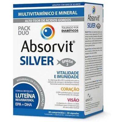 Absorvit Silver - Suplemento alimentar para 50+ com vitaminas e minerais Absorvit Silver - Suplemento alimentar para 50+ com vitaminas e minerais