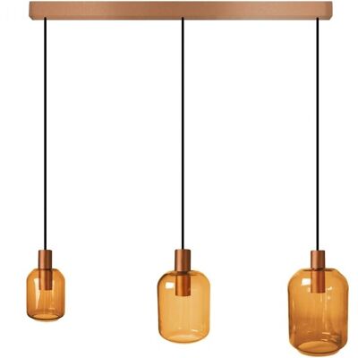 Suspension Tosel Svalbard Verre Ambre 3 E27 - Publicité Suspension Tosel Svalbard Verre Ambre 3 E27 - Publicité