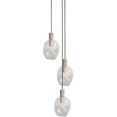 Suspension Tosel Vingolf - Verre Transparent, Bois Naturel, 60cm - Publicité Suspension Tosel Vingolf - Verre Transparent, Bois Naturel, 60cm - Publicité