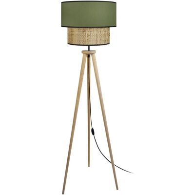 Lampadaire TOSEL Cochin T - Trépied en Bois Naturel, Vert & Khaki - Publicité Lampadaire TOSEL Cochin T - Trépied en Bois Naturel, Vert & Khaki - Publicité