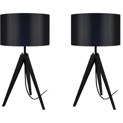 Lampe de Table TOSSEL Idun-Lot 2 - Noir, Bois, E27 Max 40W - Publicité Lampe de Table TOSSEL Idun-Lot 2 - Noir, Bois, E27 Max 40W - Publicité