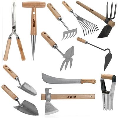 VITO - Kit d'outils de jardin - 12 outils en acier inoxydable et fer - Publicité VITO - Kit d'outils de jardin - 12 outils en acier inoxydable et fer - Publicité
