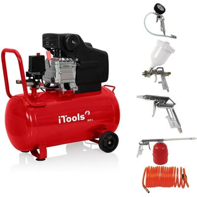 Compresseur d'air silencieux Itools 50L 8 bar - 2HP - Publicité Compresseur d'air silencieux Itools 50L 8 bar - 2HP - Publicité
