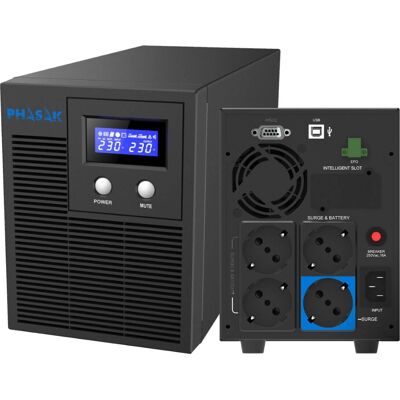 Fonte de Energia Ininterrupta Phasak PH 7621 - 2.16 kVA, 1400 W, 4 tomadas AC Fonte de Energia Ininterrupta Phasak PH 7621 - 2.16 kVA, 1400 W, 4 tomadas AC