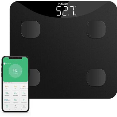 Balança Digital Haeger Inteliscale Preta - Análise Corporal Pessoal Balança Digital Haeger Inteliscale Preta - Análise Corporal Pessoal
