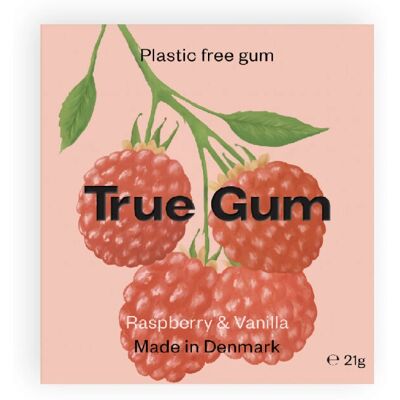 True Gum Plastfri Tyggegummi Bringebær & Vanilje (21g) True Gum Plastfri Tyggegummi Bringebær & Vanilje (21g)