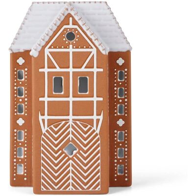 Kähler Peberkagehus - 17cm - Hvid/Brun - Julelysestage Kähler Peberkagehus - 17cm - Hvid/Brun - Julelysestage
