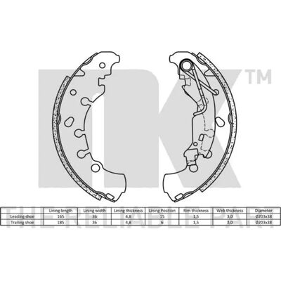 NK Bremsbacken Set - Hinterachse - 203x38mm NK Bremsbacken Set - Hinterachse - 203x38mm