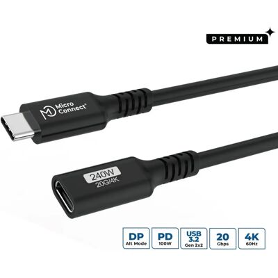 Przedłużacz kabla USB-C MicroConnect - 1m, Czarny, USB 3.2 Gen 2x2 Przedłużacz kabla USB-C MicroConnect - 1m, Czarny, USB 3.2 Gen 2x2