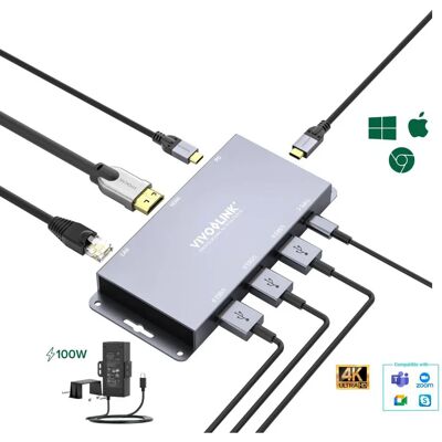 Hub USB-C Vivolink VLUSBCHUB2 per conferenze - 4K HDMI, Ethernet, 3 USB-A, 1 USB-C - 2 Anni Hub USB-C Vivolink VLUSBCHUB2 per conferenze - 4K HDMI, Ethernet, 3 USB-A, 1 USB-C - 2 Anni