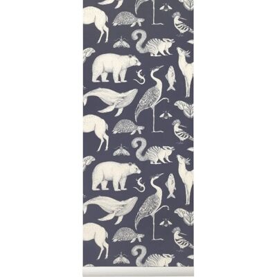 Ferm Living - Carta da parati Animali di Katie Scott - 10m - Blu Scuro - Tipo: Carta da parati Ferm Living - Carta da parati Animali di Katie Scott - 10m - Blu Scuro - Tipo: Carta da parati