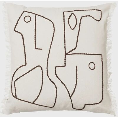 Ferm Living - Cuscino Figura 50x50 cm - Bianco con Caffè - Cotone Biologico - Decorazione Casa Ferm Living - Cuscino Figura 50x50 cm - Bianco con Caffè - Cotone Biologico - Decorazione Casa