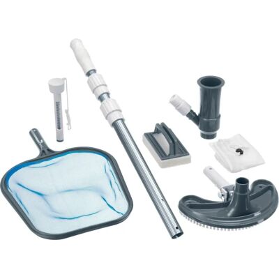 Swim&Fun Poolreinigung-Set - Verstellbarer Teleskopstiel, Netz, Bodensauger, Thermometer Swim&Fun Poolreinigung-Set - Verstellbarer Teleskopstiel, Netz, Bodensauger, Thermometer