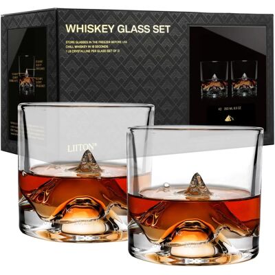 Liiton K2 Whiskeygläser - 250ml, 3D-Gipfelboden - Transparent Liiton K2 Whiskeygläser - 250ml, 3D-Gipfelboden - Transparent