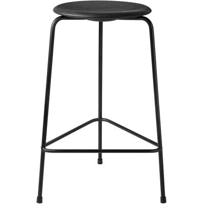 Fritz Hansen High Dot Barstol - 65cm, Lær, Svart, Krom Fritz Hansen High Dot Barstol - 65cm, Lær, Svart, Krom