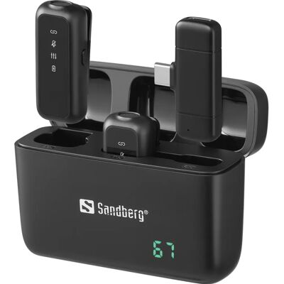 Sandberg - Streamer USB-C Wireless Mic X2 - Schwarz - Microphone Sandberg - Streamer USB-C Wireless Mic X2 - Schwarz - Microphone