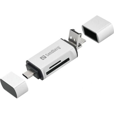 Sandberg 136-28 Card Reader - Silver - SD/Micro SD - USB-C+USB+Microusb Sandberg 136-28 Card Reader - Silver - SD/Micro SD - USB-C+USB+Microusb