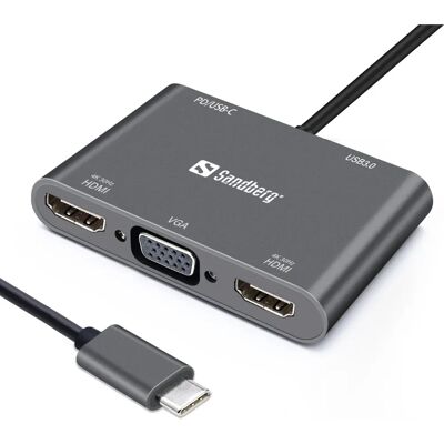 Sandberg 136-35 Laptop Docking Station - USB-C, Grå Sandberg 136-35 Laptop Docking Station - USB-C, Grå