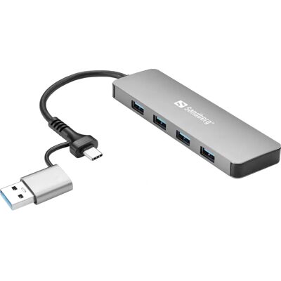 Sandberg USB-C/A 4xUSB 3.0 Hub - USB Hub, Alumínium, 4 Portok Sandberg USB-C/A 4xUSB 3.0 Hub - USB Hub, Alumínium, 4 Portok