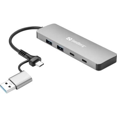 Sandberg USB-C/A to 2xUSB-A+2xUSB-C Hub - USB Hub, Silber Sandberg USB-C/A to 2xUSB-A+2xUSB-C Hub - USB Hub, Silber