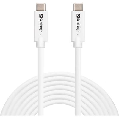 Sandberg - USB-C to USB-C 100W 5M - Branco - Cable Sandberg - USB-C to USB-C 100W 5M - Branco - Cable