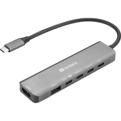 Sandberg 136-77 Laptop Dock - USB-C 6-i-1 Mediadock Sandberg 136-77 Laptop Dock - USB-C 6-i-1 Mediadock