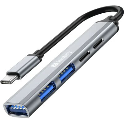 Sandberg USB-C Hub 3xUSB-A+2xUSB-C - Grå - USB Docking Station Sandberg USB-C Hub 3xUSB-A+2xUSB-C - Grå - USB Docking Station