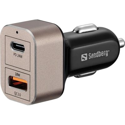 Sandberg USB-C + QC 3.0 Autolader - Schnelles Laden - Universal Auto Sandberg USB-C + QC 3.0 Autolader - Schnelles Laden - Universal Auto