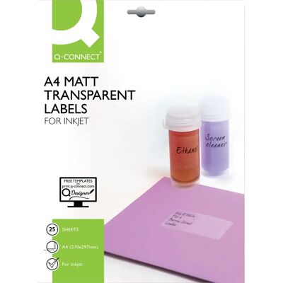 Etiqueta transparente Q-CONNECT KF00228 - A4 - Impressora jato de tinta - 25 folhas Etiqueta transparente Q-CONNECT KF00228 - A4 - Impressora jato de tinta - 25 folhas