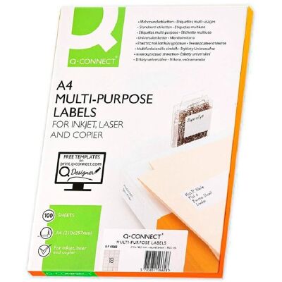Etiquetas autoadesivas Q-Connect KF01583 Brancas - 100 Folhas Etiquetas autoadesivas Q-Connect KF01583 Brancas - 100 Folhas