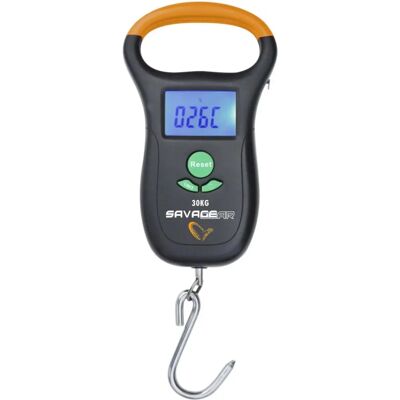 Savage Gear Digitalwaage 30 kg - Quarzzahlschlag mit bis zu 30kg, Zeit/Temperatur, 1m Band Savage Gear Digitalwaage 30 kg - Quarzzahlschlag mit bis zu 30kg, Zeit/Temperatur, 1m Band