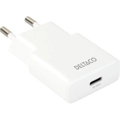 Deltaco USBC-AC156 Mobil Enhetslader - Hvit - Rask lading Deltaco USBC-AC156 Mobil Enhetslader - Hvit - Rask lading