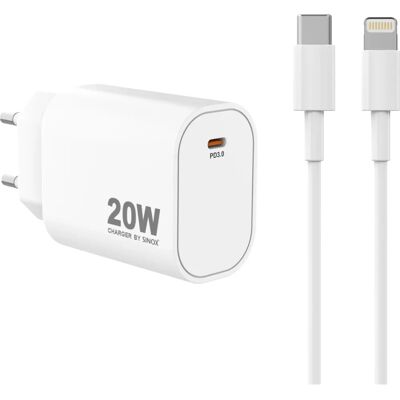 Sinox - SXP6820 - Vit - Lightning-kabel - Laddare Sinox - SXP6820 - Vit - Lightning-kabel - Laddare