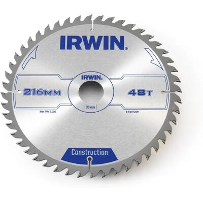 Hoja de sierra circular Irwin 216mm - Duradera, ATB, 48Dientes, 30mm agujero Hoja de sierra circular Irwin 216mm - Duradera, ATB, 48Dientes, 30mm agujero