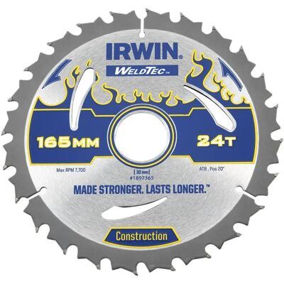 IRWIN Weldtec Kreissägeblatt 165mm - Robust, 24 Zähne, ATB IRWIN Weldtec Kreissägeblatt 165mm - Robust, 24 Zähne, ATB